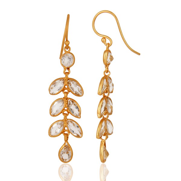 Suppliers Leaf Desig Gold Plated SIlver Crystal Quartz Gemstone Earrings Jewelry