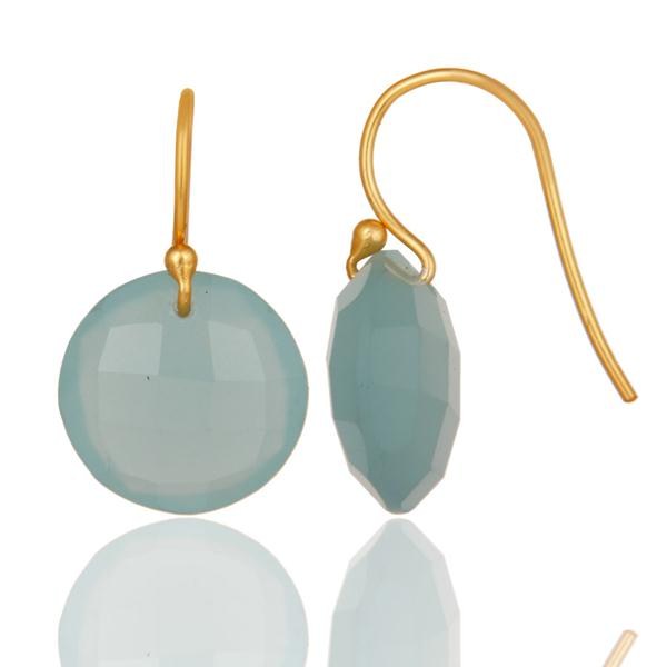 Designers Lab-Created Aqua Blue Chalcedony Gold Plated Sterling Silver Hook Earrings