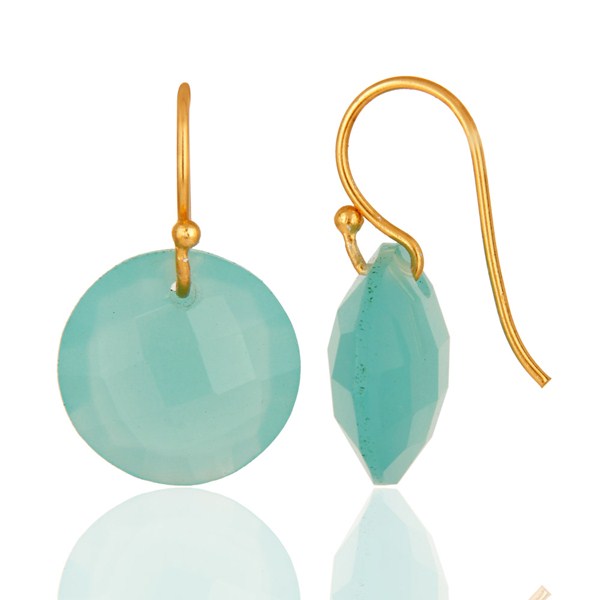 Suppliers Lab-Created Aqua Blue Chalcedony Gold Plated Sterling Silver Hook Earrings