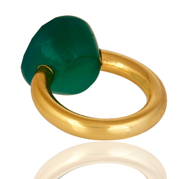 Suppliers Faceted Green Onyx Gemstone 18K Gold Plated Sterling Silver Stacking Ring