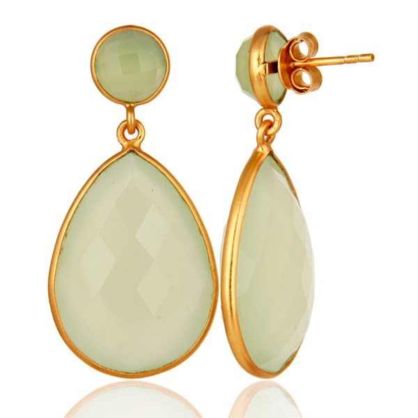 Suppliers Dyed Chalcedony Sterling Silver Bezel-Set Stones Dangle Earrings - Gold Plated
