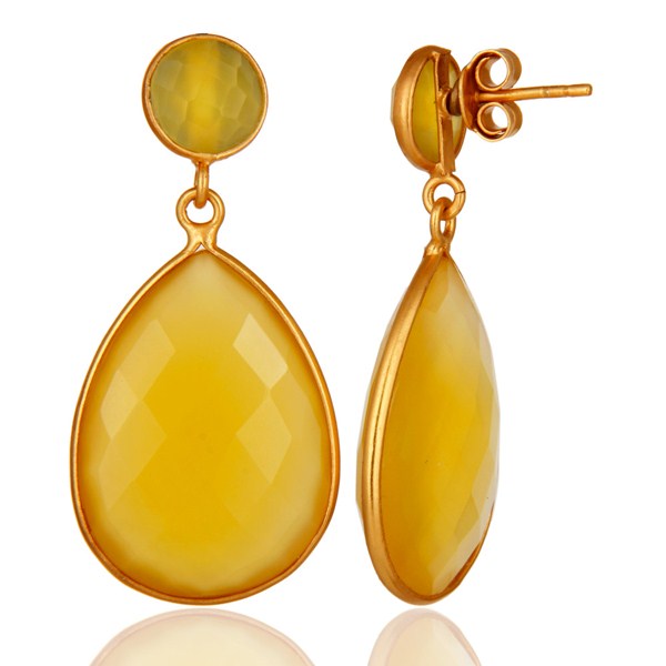 Suppliers Faceted Teardrop Yellow Moonstone Bezel-Set Drop Earrings In 18K Gold On Silver