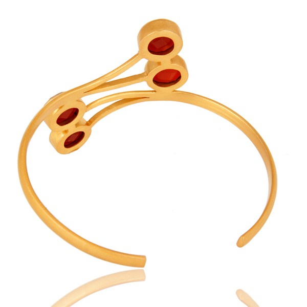 Designers 14K Yellow Gold Plated Handmade Red Onyx Gemstone Bangle Cuff Bracelet