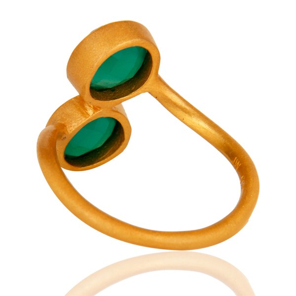 Suppliers 18K Yellow Gold Over Sterling Silver Green Onyx Gemstone Stacking Ring