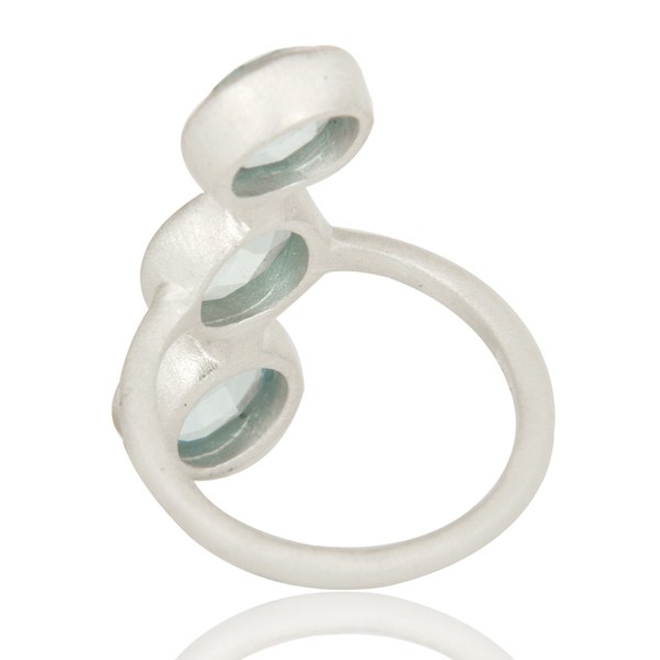 Suppliers 925 Sterling Silver Natural Blue Topaz Gemstone Three Stone Statement Ring