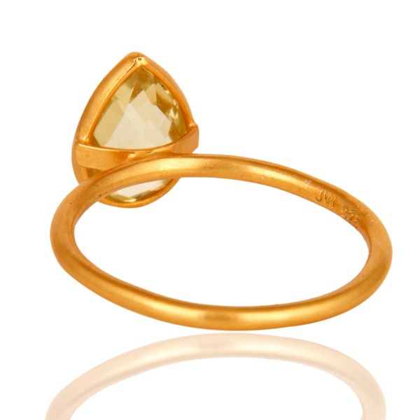 Suppliers 18K Yellow Gold Plated Sterling Silver Natural Lemon Topaz Bezel Gemstone Ring