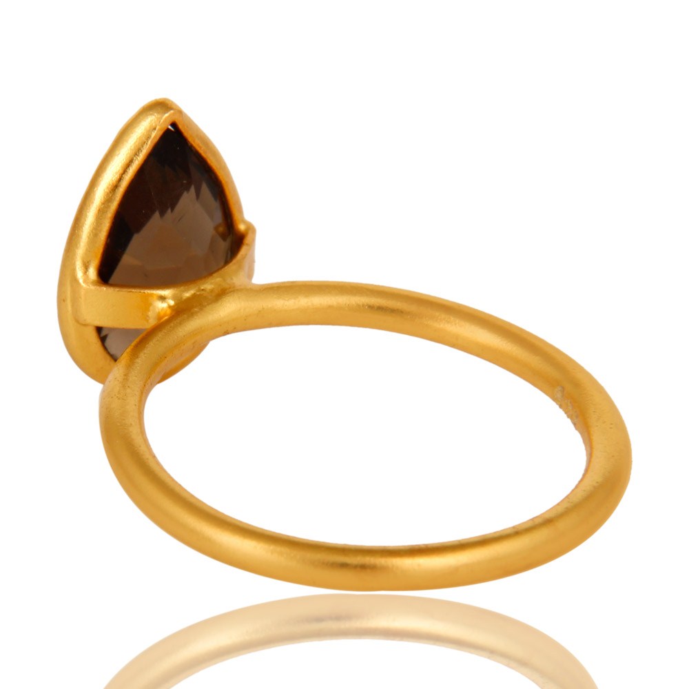 Suppliers 18K Yellow Gold Plated Sterling Silver Smoky Quartz Bezel Set Stackable Ring
