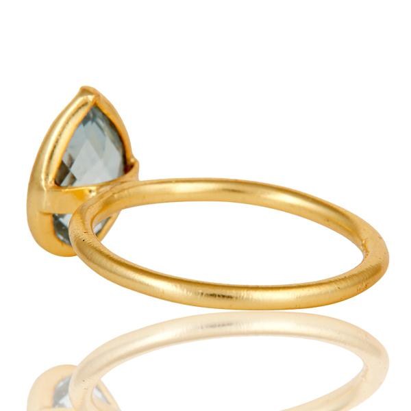 Suppliers 18k Gold Plated Sterling Silver Checkered Blue Topaz Pear Shape Gemstone Ring