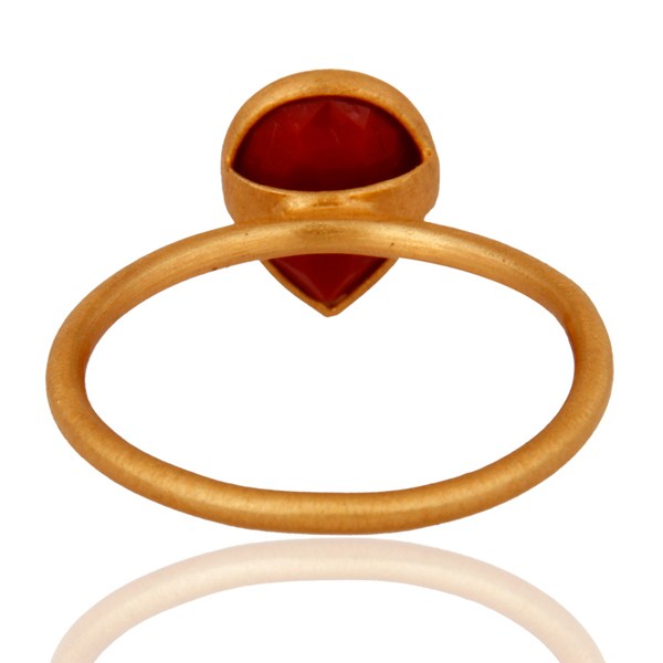 Suppliers 18K Yellow Gold Plated Sterling Silver Red Coral Bezel Set Stacking Ring