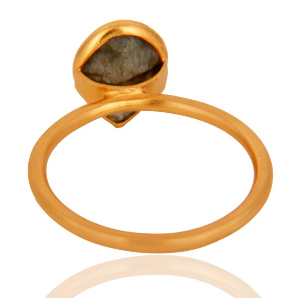Suppliers 18K Yellow Gold Plated Sterling Silver Labradorite Gemstone Bezel Drop Ring