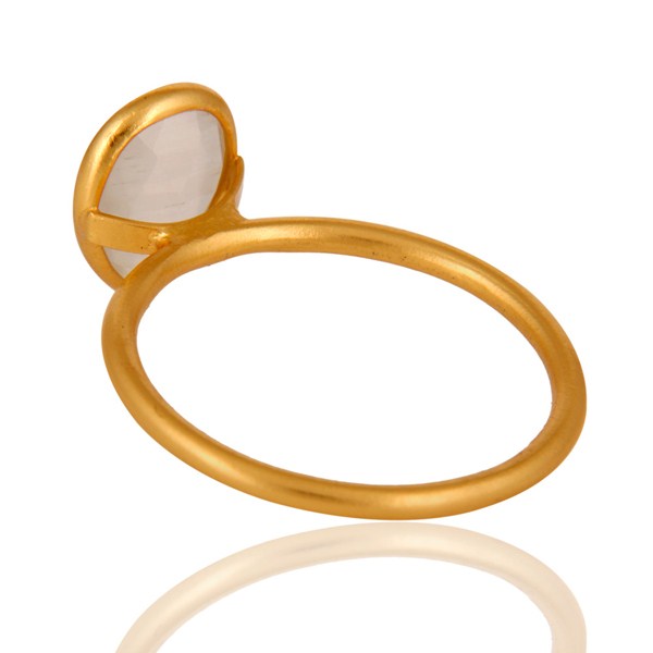 Suppliers Shiny 18K Yellow Gold Plated Sterling Silver White Moonstone Bezel Set Ring