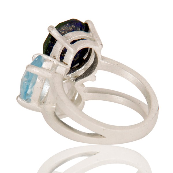 Suppliers Blue Topaz, Crystal Quartz And Lapis Lazuli Cluster Ring Made In Sterling Silver