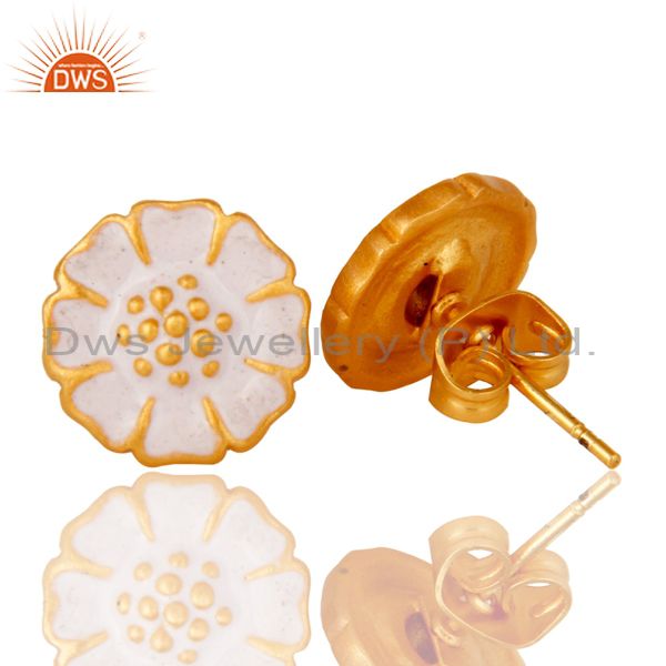 Suppliers White Enamel 18K Gold Plated Fashion Stud Earring