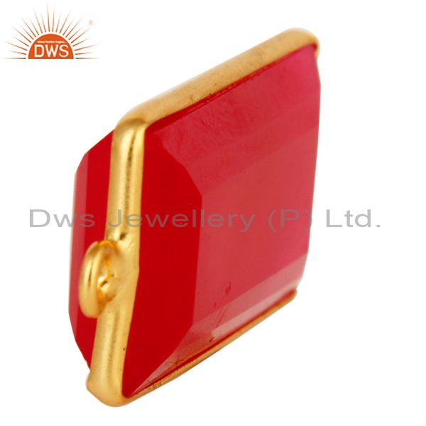 Suppliers 18K Gold Plated Sterling Silver Pink Chalcedony Gemstone Bezel Connector Jewelry