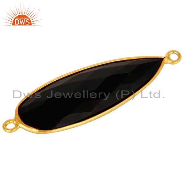 Suppliers 18K Gold Plated Sterling Silver Black Onyx Gemstone Connector Jewelry