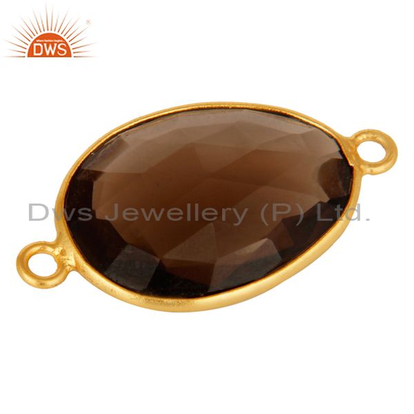 Suppliers 18K Gold Plated 925 Sterling Silver Smoky Quartz Gemstone Connector