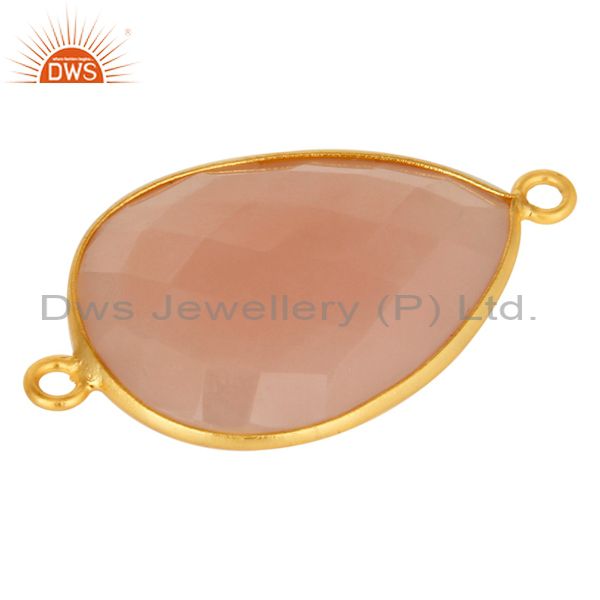 Suppliers 18K Gold Over Sterling Silver Dyed Rose Chalcedony Gemstone Connector