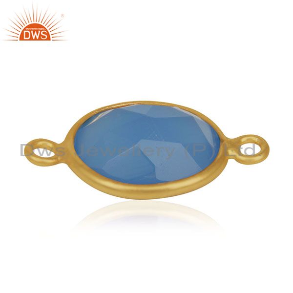 Suppliers Blue Chalcedony Gemstone 925 Sterling Silver Gold Plated Connectors Manufacturer