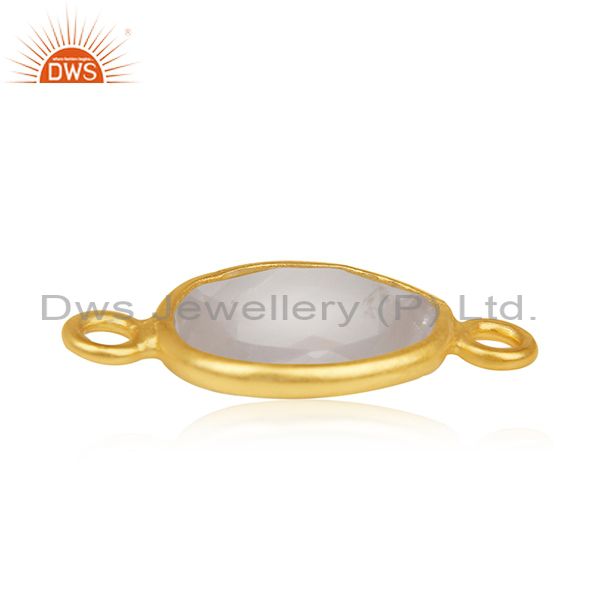 Suppliers Rose Quartz Gemstone Gold Plated 925 Silver Jewelry Connector Manufacturer India