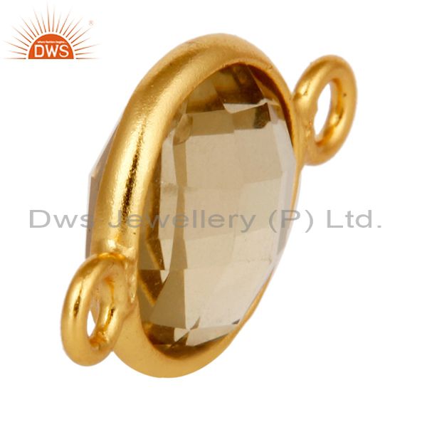 Suppliers 10mm Round Lemon Topaz Gemstone 18K Gold Plated Sterling Silver Connector