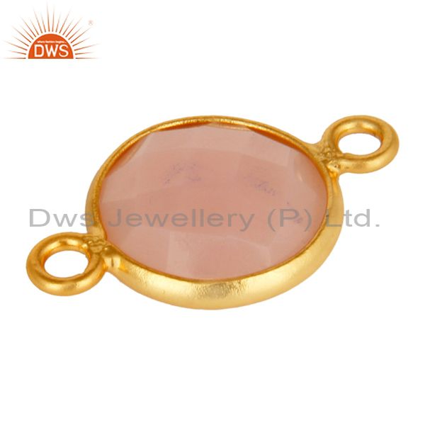Suppliers 10mm Round Rose Chalcedony Gemstone 18K Gold Plated Sterling Silver Connector
