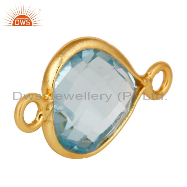 Suppliers 18K Gold Plated Sterling Silver Blue Topaz Heart Shape Gemstone Connector
