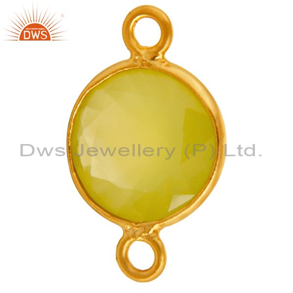 Suppliers 14K Gold Plated Sterling Silver Yellow Chalcedony Bezel Setting Stone Connector