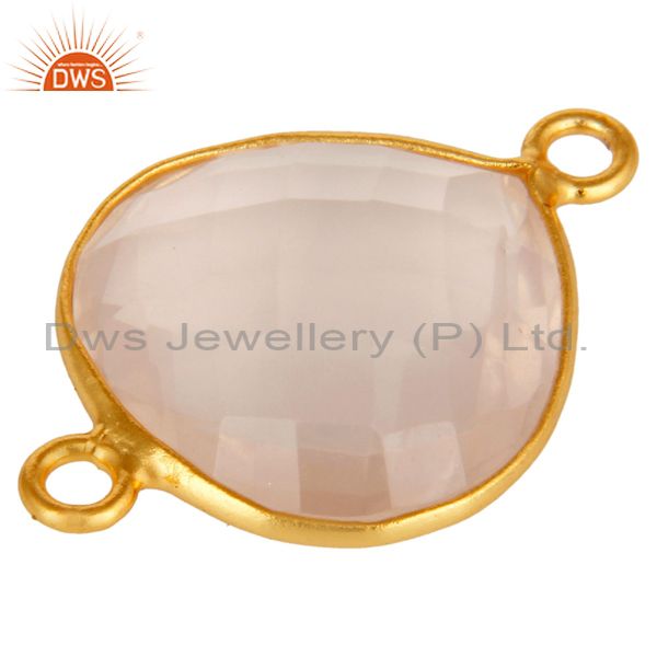 Suppliers Natural Rose Quartz Gemstone Sterling Silver Heart Shape Connector With Gold Pla