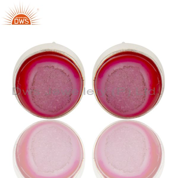 Suppliers 925 Sterling Silver Natural Pink Agate Druzy Bezel-Set Stud Earrings For Women