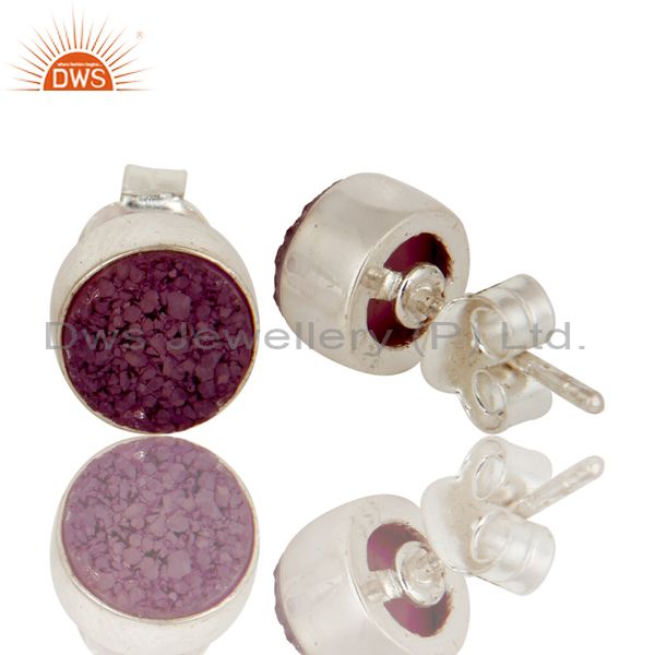 Suppliers Natural Purple Druzy Agate Sterling Silver Stud Earrings