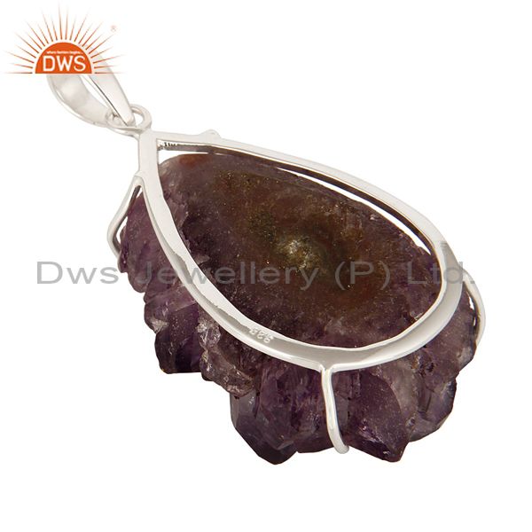 Suppliers Handmade Solid Sterling Silver Amethyst Cluster Druzy Prong Set Pendant