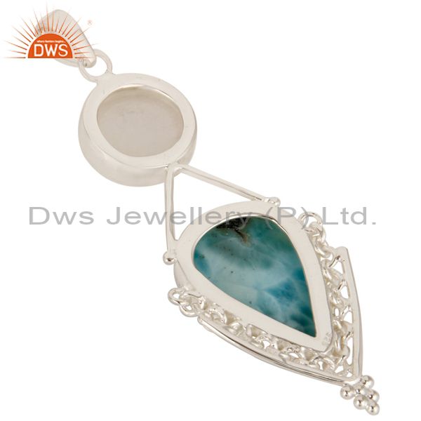 Suppliers Natural Rainbow Moonstone And Larimar Solid Sterling Silver Pendant