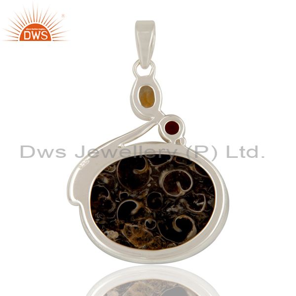 Suppliers Turitella Agate Citrine and Garnet Solid Sterling Silver Handmade Pendant