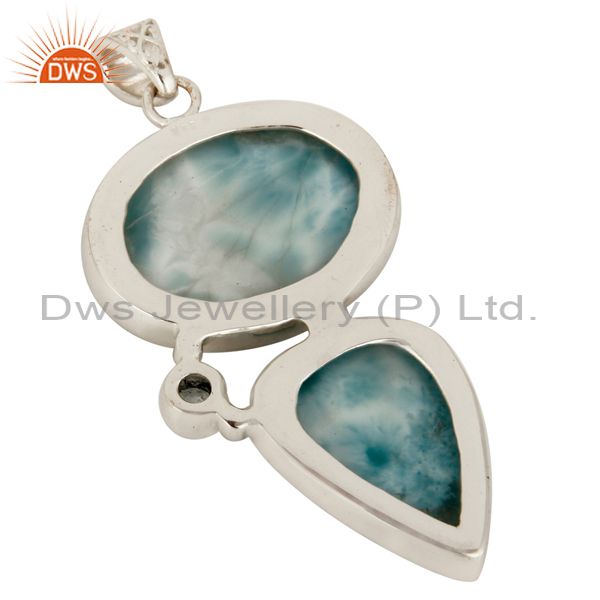 Suppliers 925 Sterling Silver Natural Larimar Gemstone Bezel Set Pendant With Topaz Blue