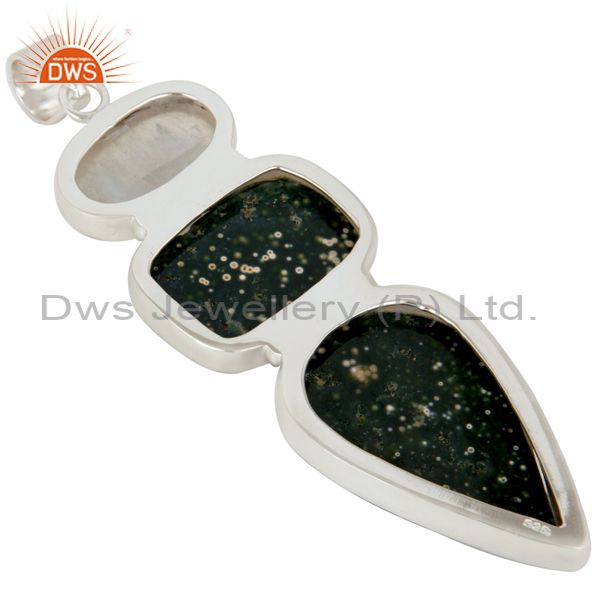 Suppliers Natural Ocean Jasper And Snowflake Obsidian Solid Sterling Silver Pendant