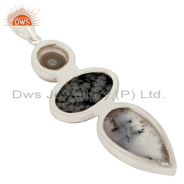 Suppliers Natural Dendritic Opal, And Snowflake Obsidian Bezel Set Sterling Silver Pendant