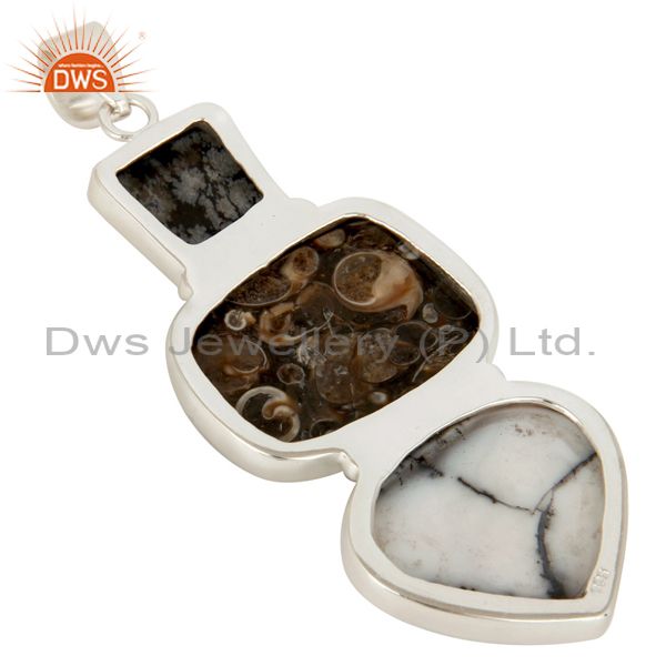 Suppliers Handmade Solid Sterling Silver Dendritic Opal And Turritella Agate Pendant