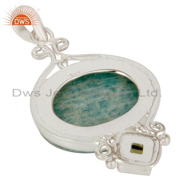 Suppliers Natural Amazonite And Peridot Solid Sterling Silver Gemstone Designer Pendant