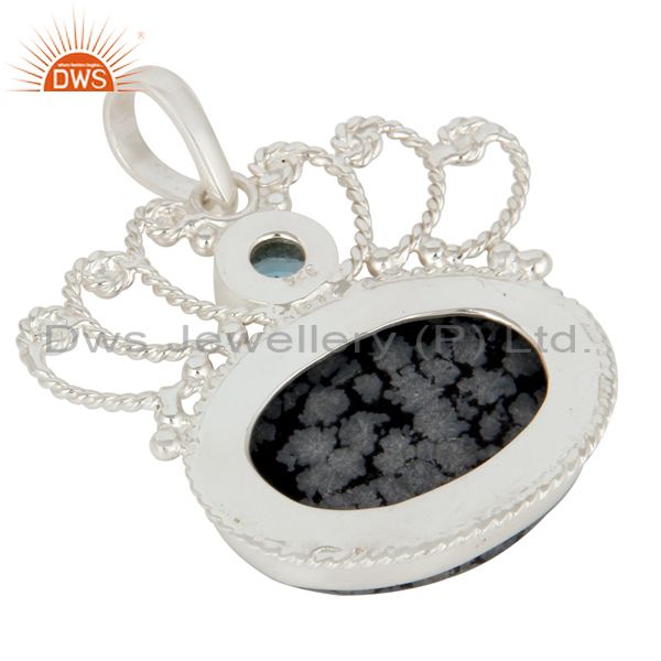 Suppliers Handmade Sterling Silver Snowflake Obsidian And Blue Topaz Designer Pendant
