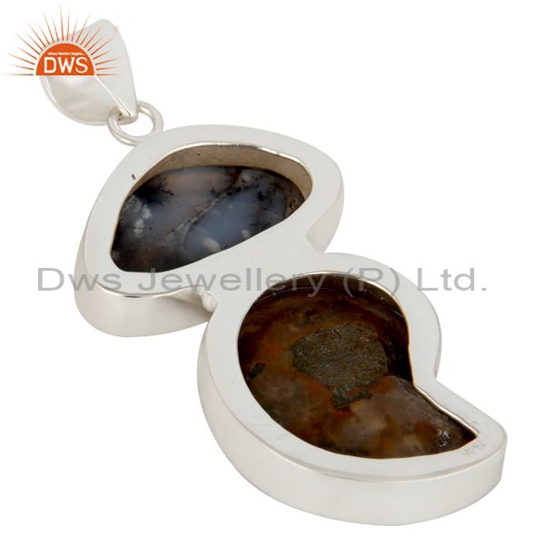 Suppliers Handmade Sterling Silver Ammonite And Dendritic Opal Gemstone Pendant