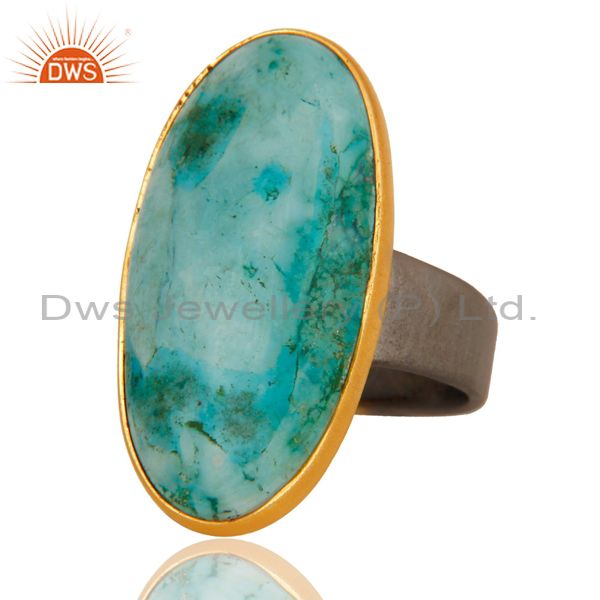 18k gold plated & black oxidized 925 sterling silver natural turquoise ring