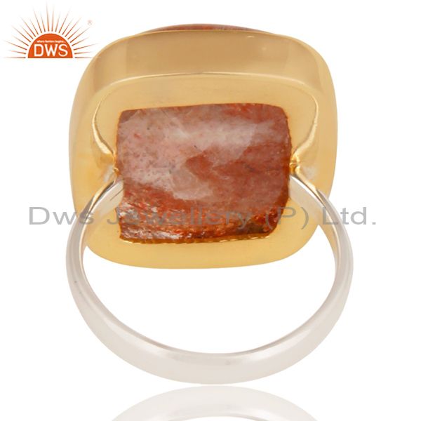 18k gold plated & solid 925 sterling silver natural sun stone fine unique ring