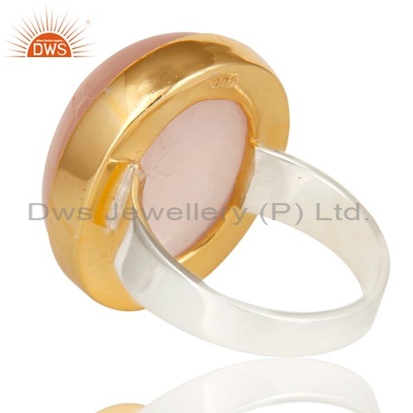 18k gold plated solid 925 sterling silver natural rose quartz gemstone ring