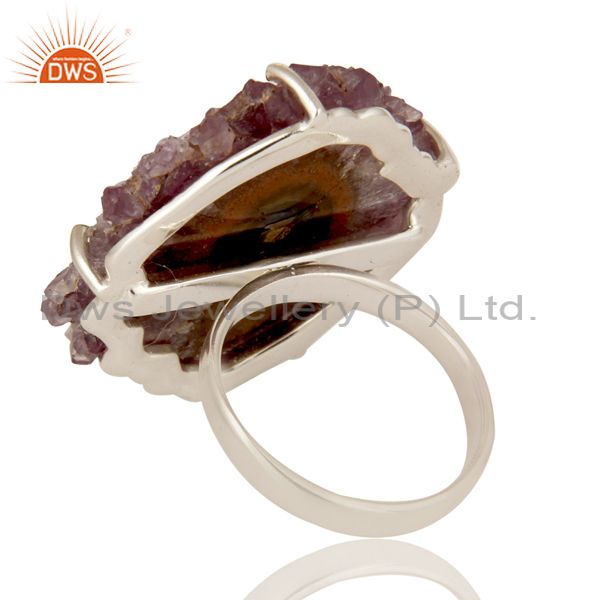 Suppliers Handmade 925 Sterling Silver Amethyst Stalactite Druzy Prong Set Cocktail Ring