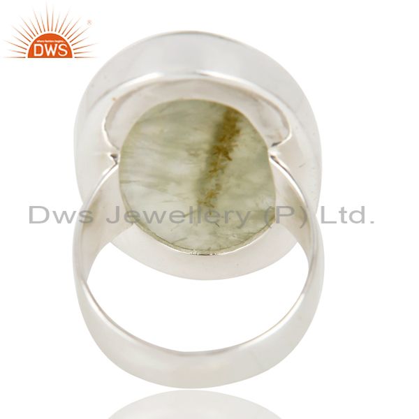 Suppliers Handmade Sterling Silver Natural Prehnite Gemstone Bezel Set Statement Ring