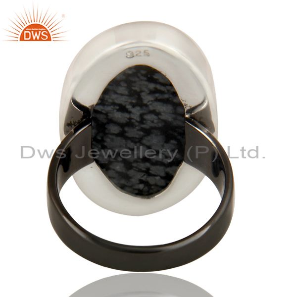 Black oxidized 925 sterling silver snow flake obsidian gemstone unique ring