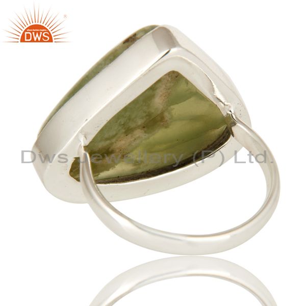 Suppliers Natural Green Lizardite Gemstone Bezel Set Solid Sterling Silver Cocktail Ring