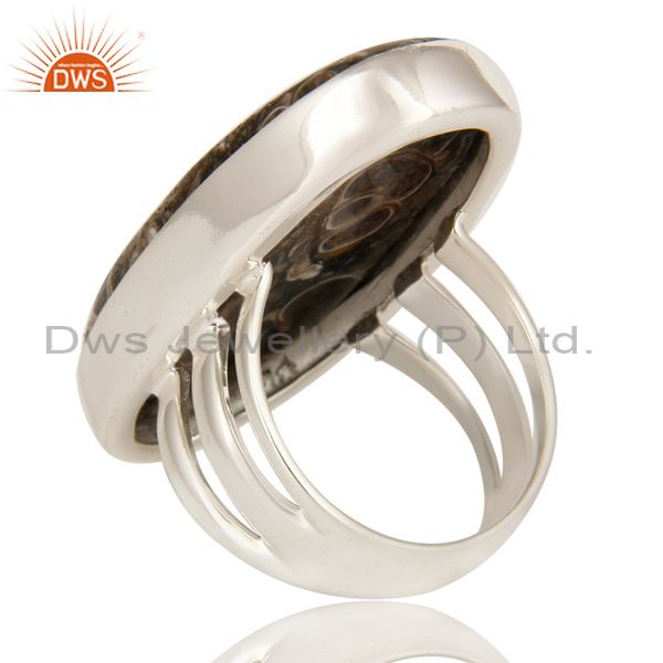 Suppliers Handmade Sterling Silver Natural Turritella Agate Gemstone Statement Ring