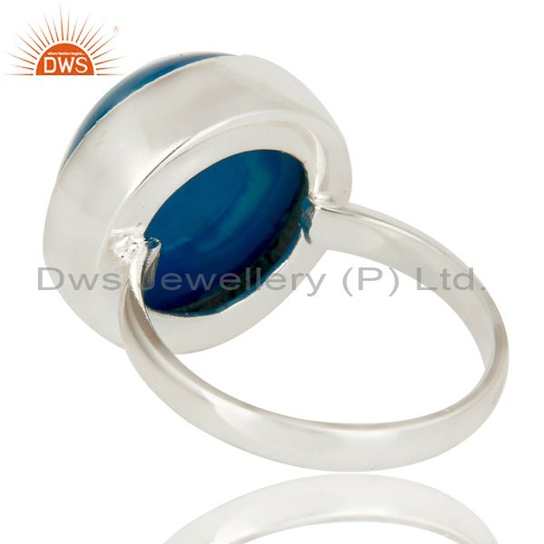 Suppliers Handmade Round Blue Drusy Agate Solid Sterling Silver Coctail Ring