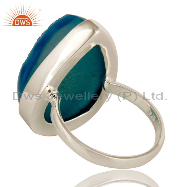 Suppliers Genuine 925 Sterling Silver with Blue Drusy Agate Statement Ring